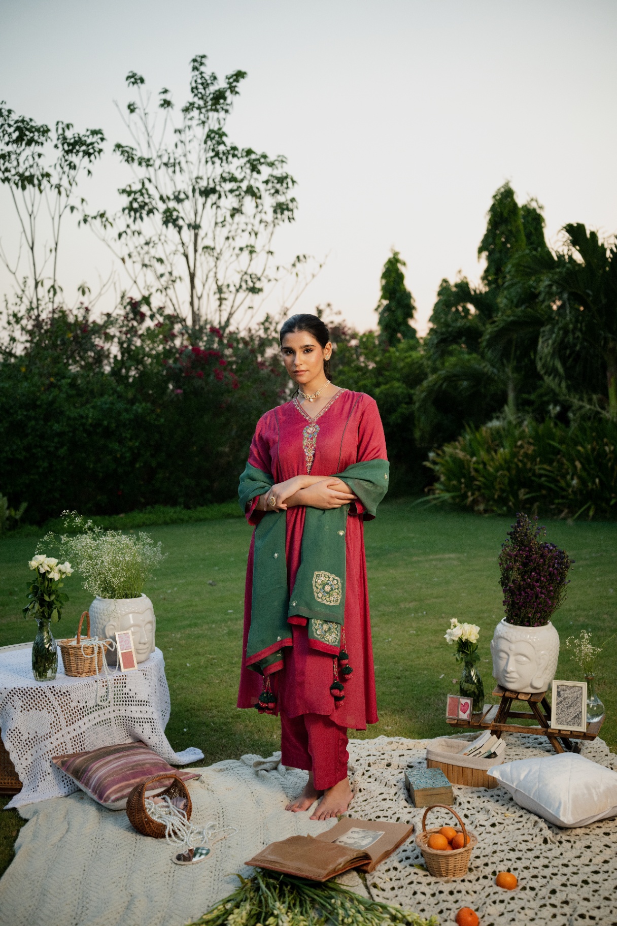 Shirin Pink Kurta set with Green dupatta